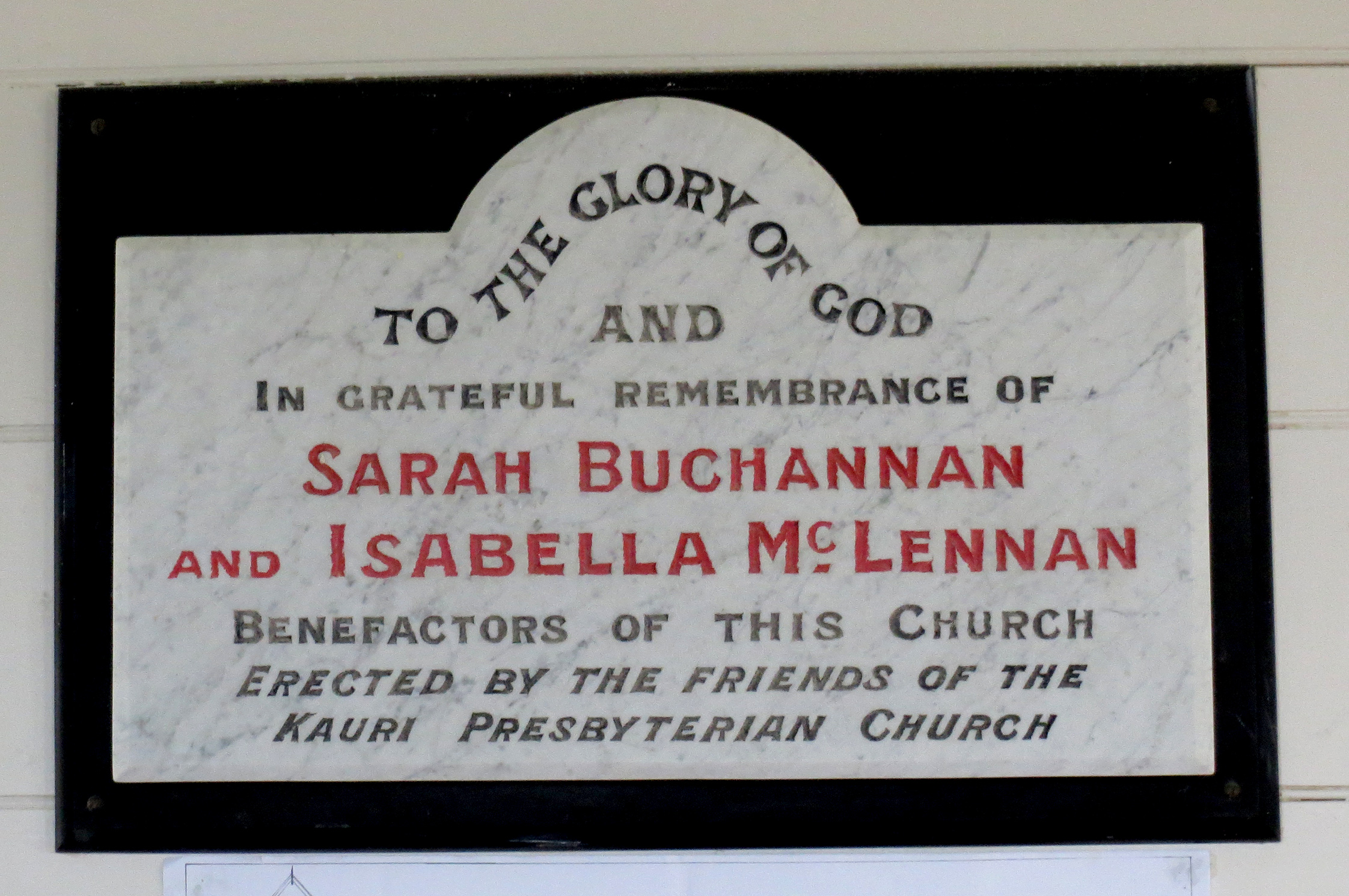 Photo of headstones/Isabella McLennan d1928 plaque Kauri ch
